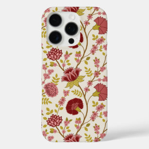 Coques iPhone 16 Pro Jacobean Floral Grand Motif Reds Pinks Gold Creme