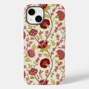 Coque Pour iPhone 14 Jacobean Floral Grand Motif Reds Pinks Gold Creme