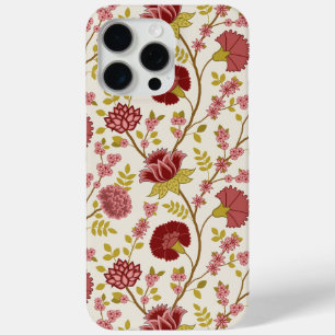 Coque iPhone 15 Pro Max Jacobean Floral Grand Motif Reds Pinks Gold Creme