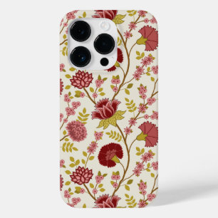 Coque Pour iPhone 14 Pro Jacobean Floral Grand Motif Reds Pinks Gold Creme