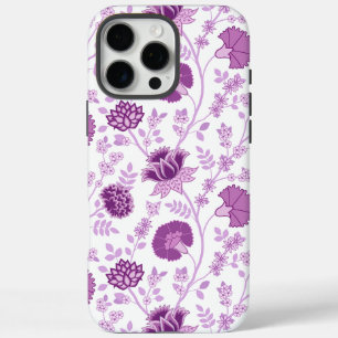 Coques iPhone 16 Pro Max Jacobean Floral Grand Motif rose sur blanc