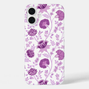 Coques iPhone 16 Plus Jacobean Floral Grand Motif rose sur blanc