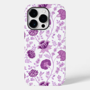 Coque Pour iPhone 14 Pro Jacobean Floral Grand Motif rose sur blanc