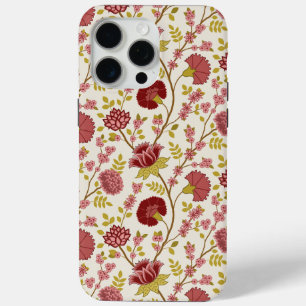 Coque iPhone 15 Pro Max Jacobean Floral Pattern Rouge Rose Gold Crème