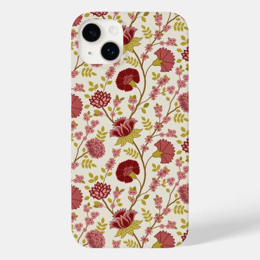 Coques Case-Mate iPhone Jacobean Floral Pattern Rouge Rose Gold Crème (Verso)