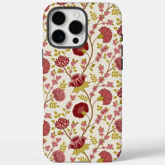 Coques Case-Mate iPhone Jacobean Floral Pattern Rouge Rose Gold Crème (Verso)