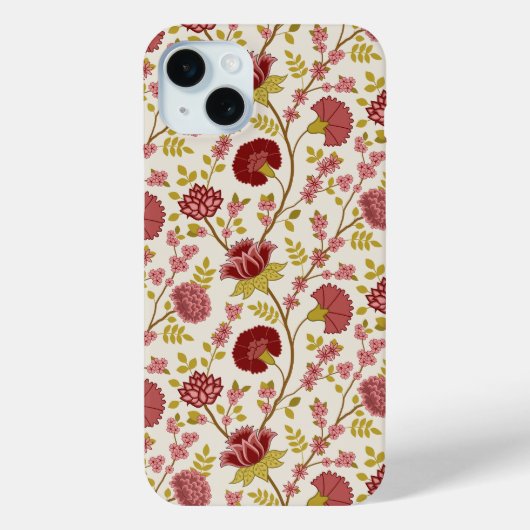 Coques Case-Mate iPhone Jacobean Floral Pattern Rouge Rose Gold Crème (Verso)