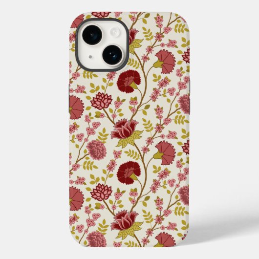 Coques Case-Mate iPhone Jacobean Floral Pattern Rouge Rose Gold Crème (Verso)