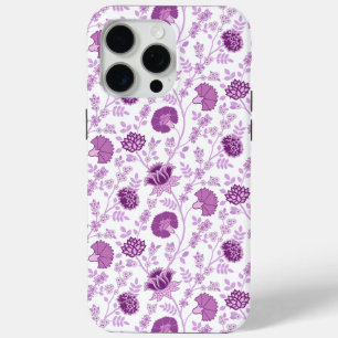 Coque iPhone 15 Pro Max Jacobean Floral Répétition Motif Pinks sur Blanc