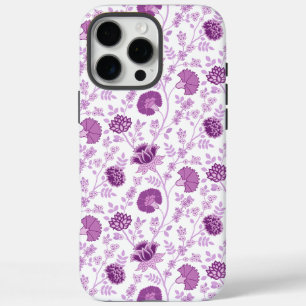 Coques iPhone 16 Pro Max Jacobean Floral Répétition Motif Pinks sur Blanc