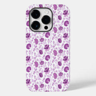 Coque Pour iPhone 14 Pro Jacobean Floral Répétition Motif Pinks sur Blanc