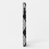Coques Case-Mate iPhone Jacquard motif noir, gris bleu monogramme (Dos/Gauche)