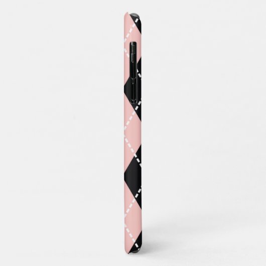 Coques Case-Mate iPhone Jacquard motif noir, gris et rose monogramme (Dos/Gauche)