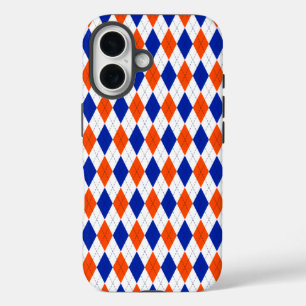 Coques iPhone 16 Jacquard orange et bleu diamant