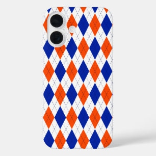 Coques iPhone 16 Jacquard orange et bleu diamant