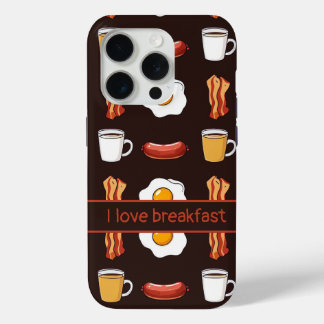 Coque iPhone 15 Pro J'adore le petit déjeuner, motif de nourriture en