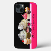 Coques Case-Mate iPhone J'ADORE LES DÉLICIEUX CUPCAKES Rose, Fuchsia Blanc (Verso)