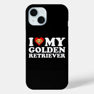 Coque Pour iPhone 15 J'aime (Cœur) Mon Golden Retriever