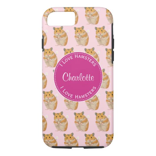 Coques Case-Mate iPhone J'aime Hamsters Motif Hamster Rose (Dos)