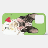 Coques Case-Mate iPhone J'aime mon Bulldog français (Verso (horizontal))
