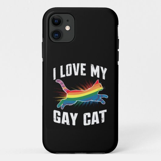Coques Case-Mate iPhone J'Aime Mon Chat Gay Funny Rainbow Pride Lgbt (Dos)