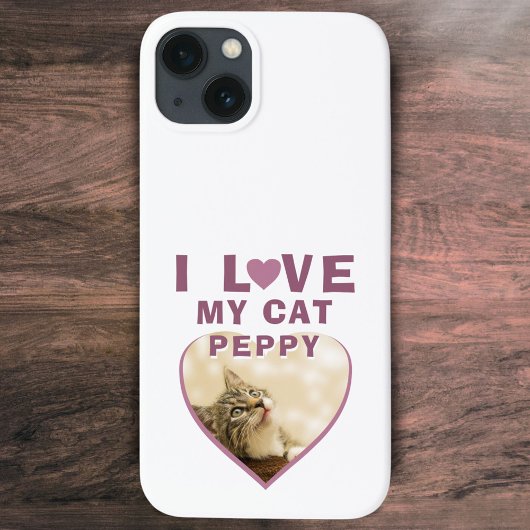 Coques Case-Mate iPhone J'aime mon chat Heart Nom du chat Photo Rose