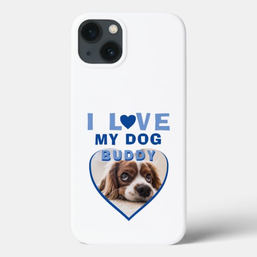 Coques Case-Mate iPhone J'aime mon chien Blue Heart Nom de l'animal de com (Verso)
