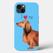 Coques Case-Mate iPhone J'aime mon Dachshund aux cheveux longs (Verso)