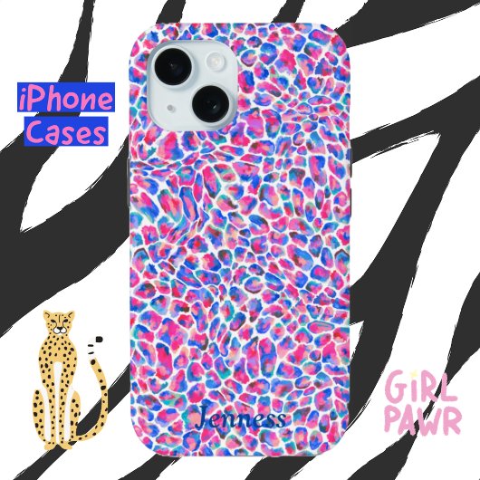 Coques Case-Mate iPhone Jameela Cheetah Leopard Poster de animal rose bleu