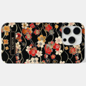 Coques Case-Mate iPhone Japanese Black Floral Pattern Monogrammed (Verso (horizontal))