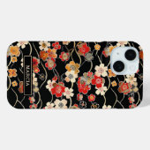 Coques Case-Mate iPhone Japanese Black Floral Pattern Monogrammed (Verso (horizontal))