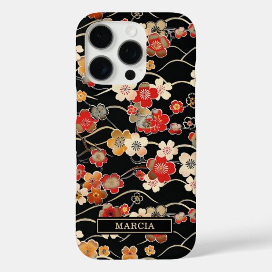 Coques Case-Mate iPhone Japanese Black Floral Pattern Monogrammed (Verso)