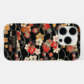 Coques Case-Mate iPhone Japanese Black Floral Pattern Monogrammed (Verso (horizontal))