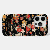 Coques Case-Mate iPhone Japanese Black Floral Pattern Monogrammed (Verso (horizontal))