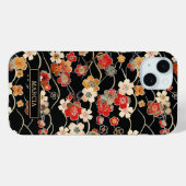 Coques Case-Mate iPhone Japanese Black Floral Pattern Monogrammed (Verso (horizontal))