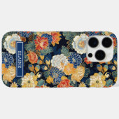 Coques Case-Mate iPhone Japanese Blue Floral Pattern Monogrammed (Verso (horizontal))