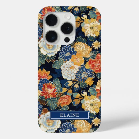 Coques Case-Mate iPhone Japanese Blue Floral Pattern Monogrammed (Verso)