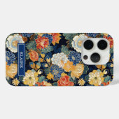 Coques Case-Mate iPhone Japanese Blue Floral Pattern Monogrammed (Verso (horizontal))