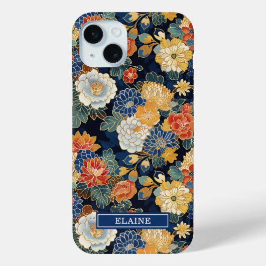 Coques Case-Mate iPhone Japanese Blue Floral Pattern Monogrammed (Verso)