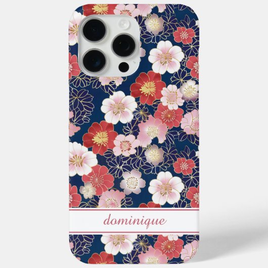 Coques Case-Mate iPhone Japanese Pink Floral Pattern Monogrammed (Verso)