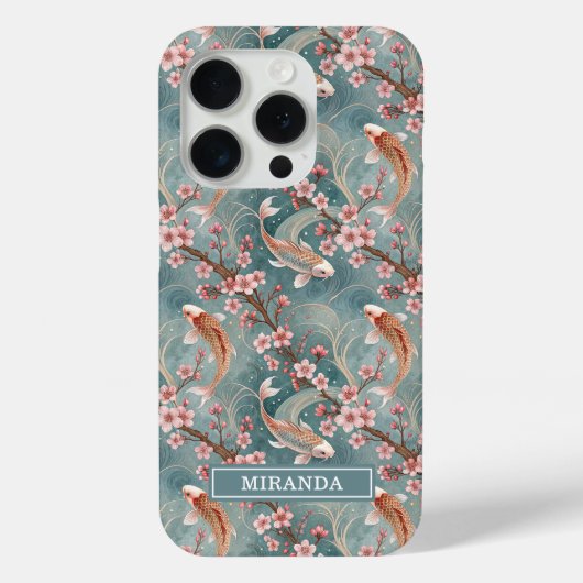Coques Case-Mate iPhone Japanese Sakura Koi Fish Pattern Monogrammed (Verso)