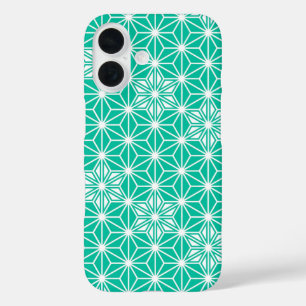 Coques iPhone 16 Japonais Asanoha motif - bleu paon