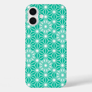 iPhone 16 Plus Case Japonais Asanoha motif - bleu paon