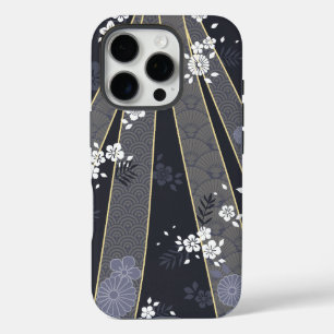 Coques iPhone 16 Pro Japonais Floral Kimono Motif Denim