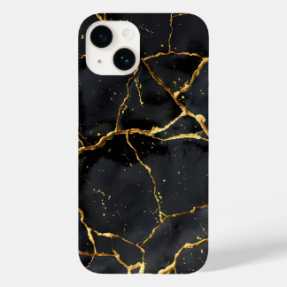Coque Pour iPhone 14 Japonais Kintsugi Noir & Or