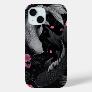 Coque Pour iPhone 15 Japonais Koi Fish mode foncé