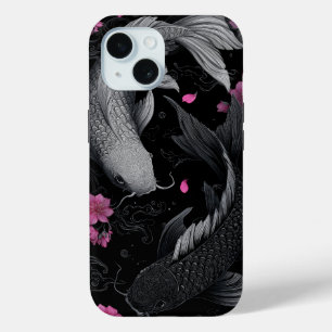Coque Pour iPhone 15 Japonais Koi Fish mode foncé
