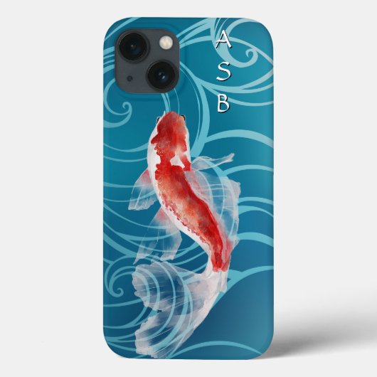 Coques Case-Mate iPhone Japonais Koi poisson Oriental Blue Waves Japon (Verso)