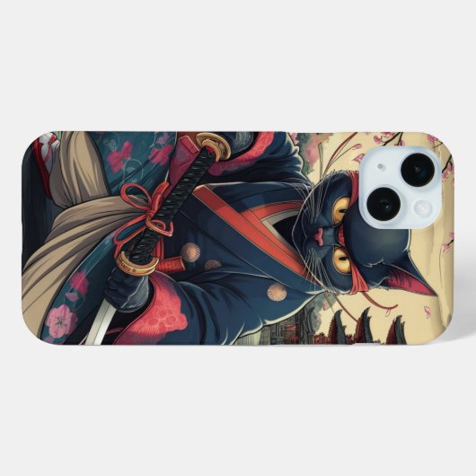 Coques Case-Mate iPhone Japonais Samurai Cat Kimono Katana (Verso (horizontal))