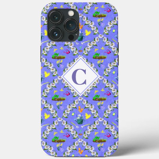 Coques Case-Mate iPhone Jardin bleu Passionflower Motif Monogramme (Verso)